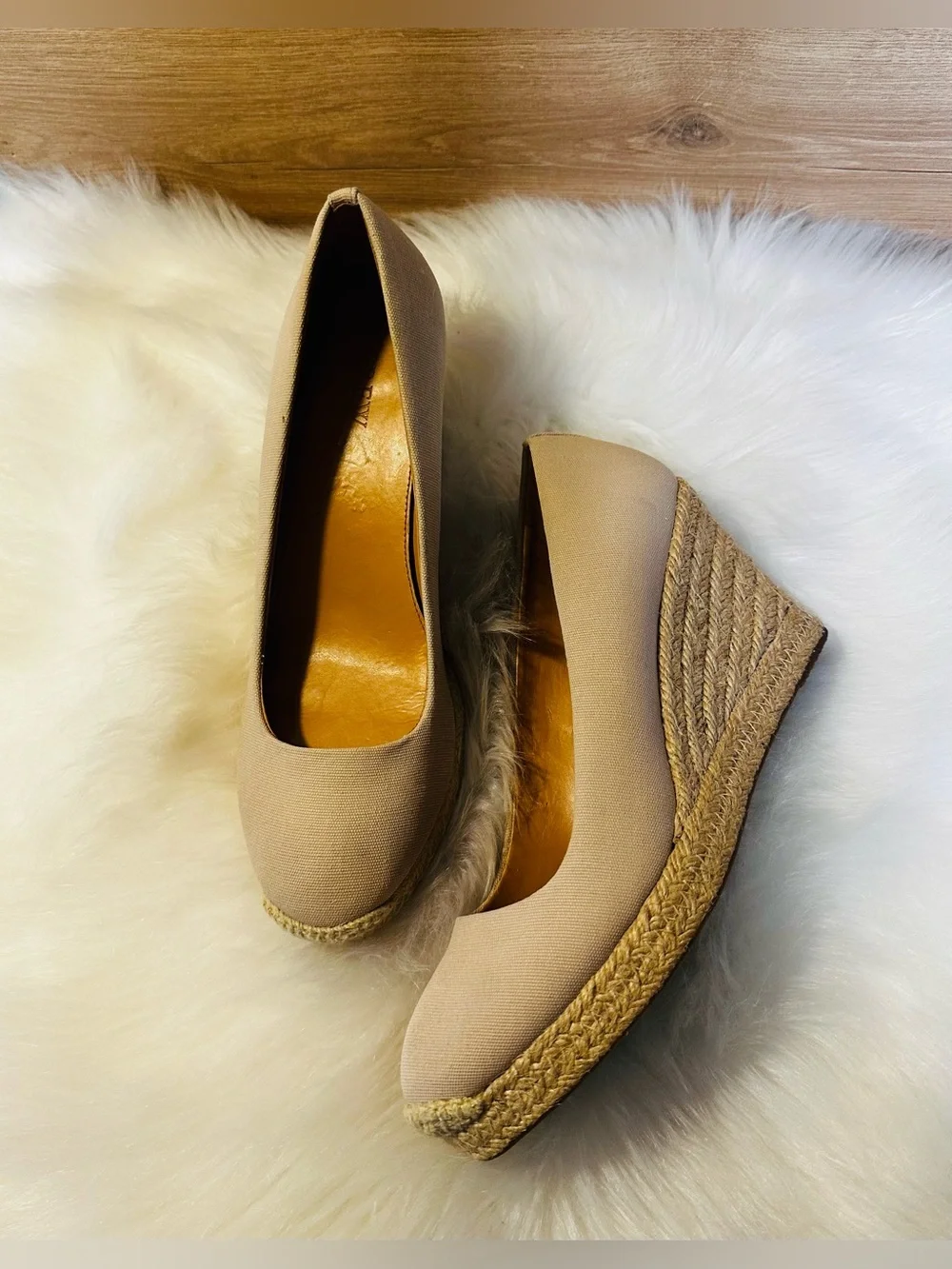J. Crew Neutral Canvas Espadrille Wedge Pumps - Picture 6 of 7